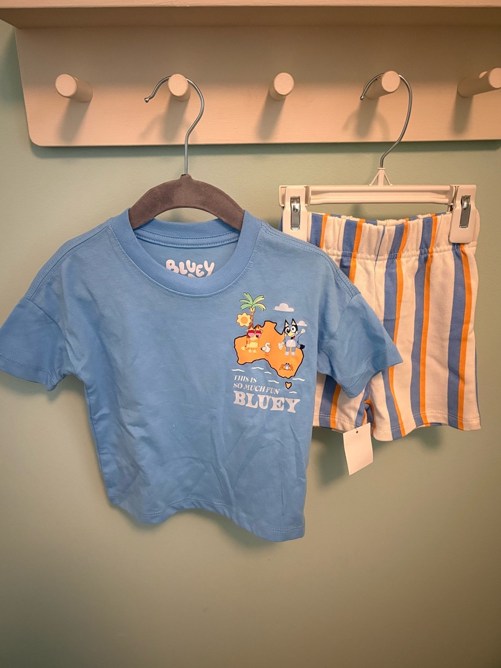 Bluey Light Blue Tee & Striped Shorts Kids Set
